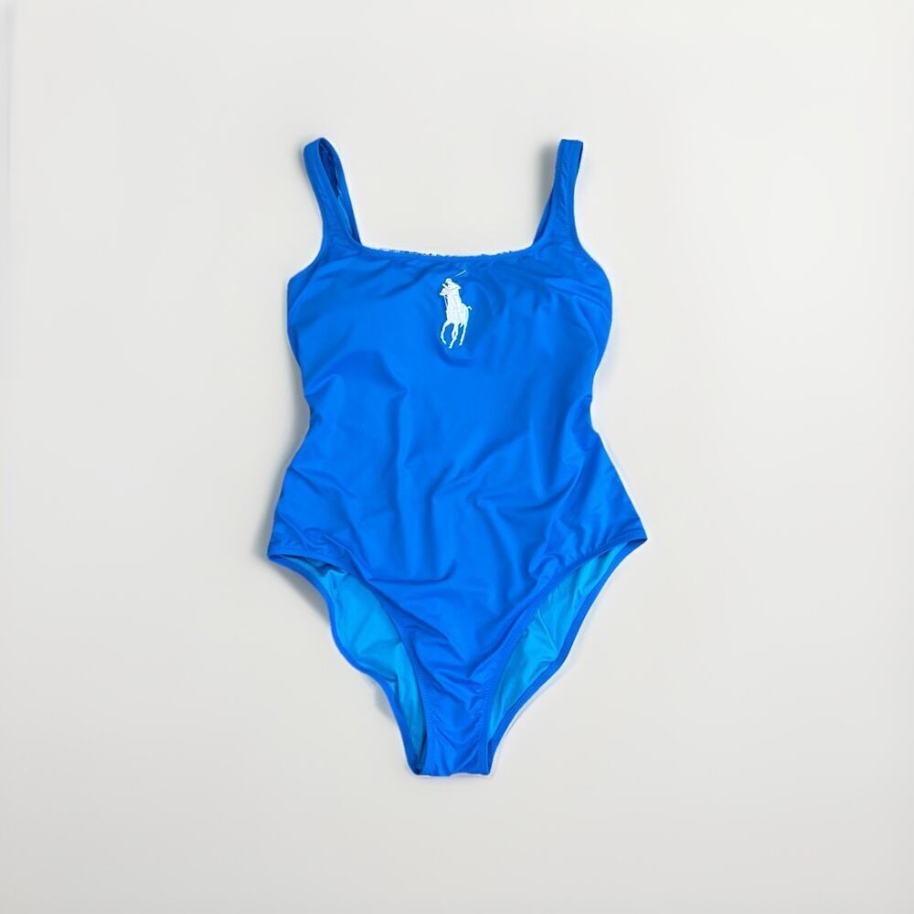 Ralph Lauren Bright Blue One-Piece Swimsuit with White Polo Emblem